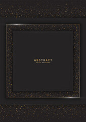 Canvas Print - Vector black luxury layered background with glitter, sparkles and square copy space with elegant gold border. Premium decorative celebratory design template of invitation, brochure, notebook or card