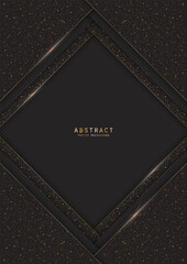 Canvas Print - Vector black luxury layered background with shiny glitter, sparkles, elegant gold borders and copy space. Premium decorative celebratory design template of invitation, brochure, notebook or card