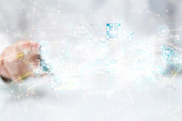 Neural network 3D illustration. Big data and cybersecurity