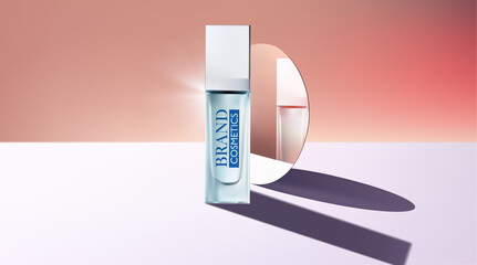 Abstract cosmetics product with mirror. Wall background . Cosmetic ads flyer or banner design . cosmetic cream template.