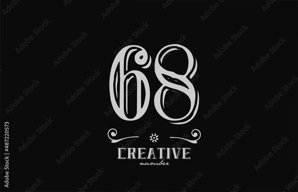 68 number logo icon with black and white colors. Creative vintage ...