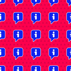Poster - Blue Information icon isolated seamless pattern on red background. Vector