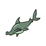 Fototapeta Dinusie - Cute little hammerhead shark cartoon swimming