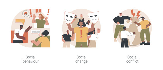 Poster - Social activity abstract concept vector illustration set. Social behaviour, public demonstration, collective protest, social conflict, school bullying, youth abuse, gang fighting abstract metaphor.