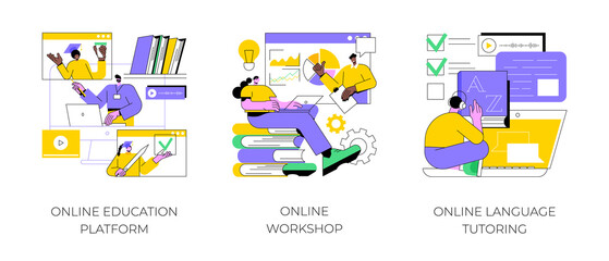 Fototapete - distance web learning abstract concept vector illustration set. online education platform, workshop 