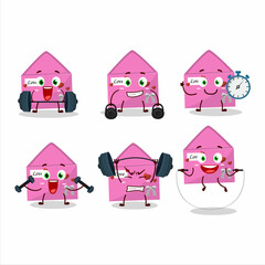 Sticker - A healthy pink love envelope cartoon style trying some tools on Fitness center