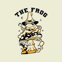The Frog Wizard With Mushrooms Traditional Vintage Illustration