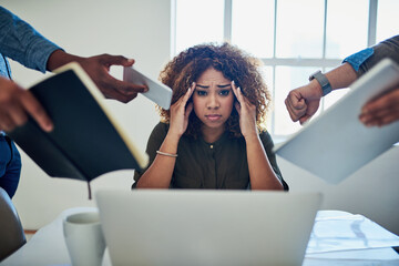 Aufkleber - Can I get a moment to breathe. Shot of a stressed out young woman working in a demanding career.