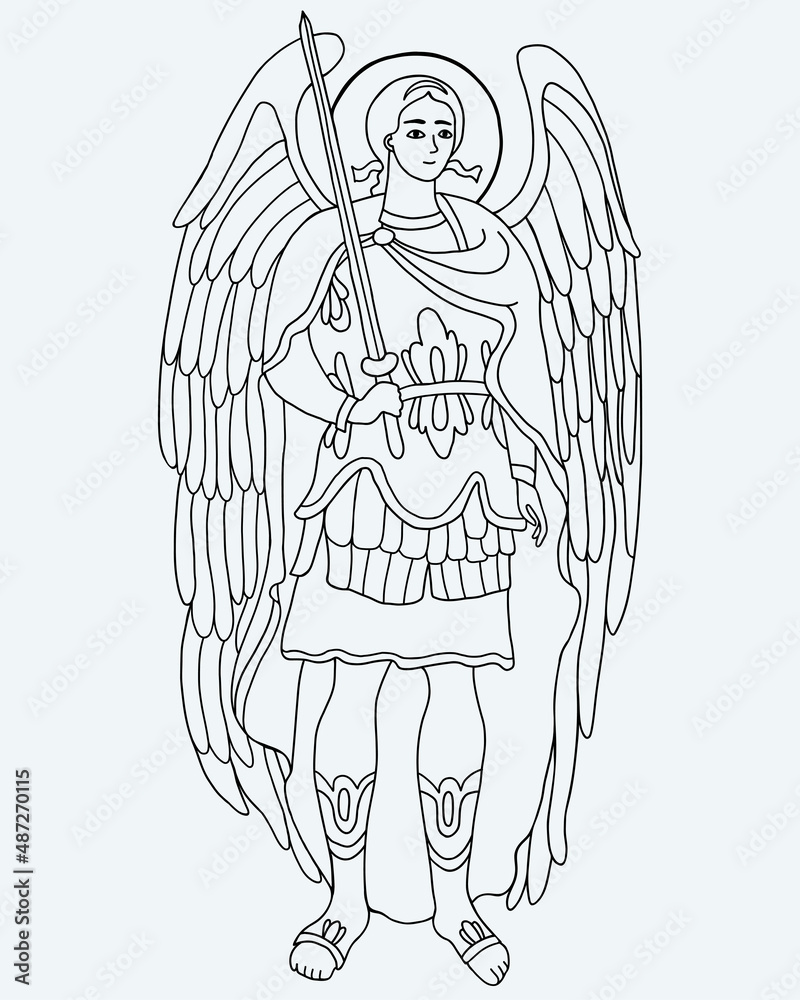 protector Archangel Michael in armor with sword. Vector illustration ...