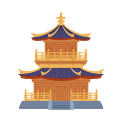 Poster - Pagoda as Chinese Tiered Tower with Multiple Eaves and Traditional Building Vector Illustration