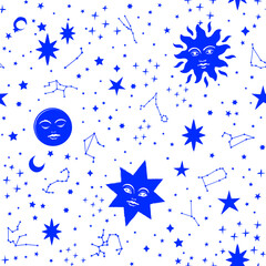 Wall Mural - Galaxy constellation seamless pattern print inspired by tarot
