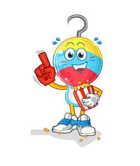 fishing bait head cartoon fan with popcorn illustration. character vector