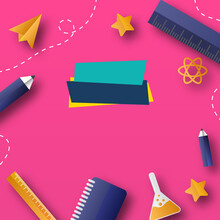 Back To School Abstract Background With Modern Simple Hand-drawn Doodle, Pencil, Notebook, Wavy Elements