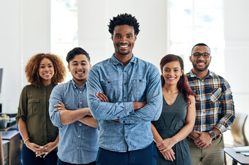 Aufkleber - Doing what we love and loving what we do. Portrait of a team of happy and confident colleagues working in a modern office.
