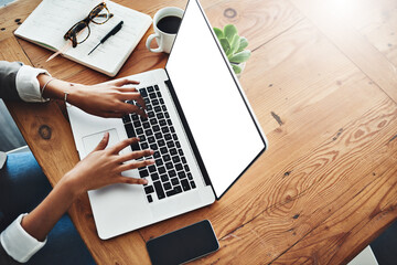 Aufkleber - Make a start on your success story. High angle shot of an unrecognizable businesswoman working on a laptop in an office.