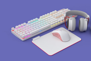 Sticker - Top view of gamer workspace and gear like mouse, keyboard, headset