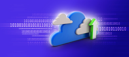 Poster - 3d illustration Cloud with uploading arrow 

