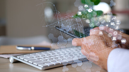 Poster - Businessman dealing and analyzing data on the stock market, investments funds, and digital assets on a laptop, Economy, Financial, Banking, and Currency Exchange, Business Investment and Finance 