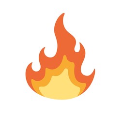Poster - Hot fire icon. Abstract bonfire flame. Bright warm campfire symbol. Burning blaze of hell. Fiery energy and power. Warning sign. Flat vector illustration isolated on white background