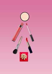 Sticker - A creative inspirational idea of red lipstick with the shape of a Christmas tree. Fashion, makeup or cosmetic concept.