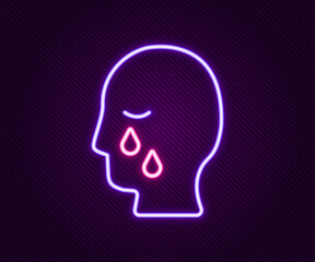 Wall Mural - Glowing neon line Man graves funeral sorrow icon isolated on black background. The emotion of grief, sadness, sorrow, death. Colorful outline concept. Vector