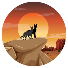 Sticker - Caracal silhouette in savanna forest