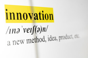 Poster - Innovation Text Macro Shot Highlighted in Yellow Color On Computer Screen