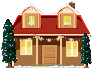 Wall Mural - Snow covered house with Christmas light string