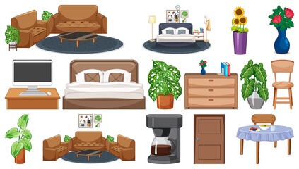 Poster - Set of interior furniture and decorations