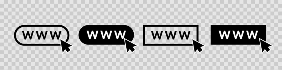 Fototapete - www icon. www web icon. Website url. Internet site and click with cursor. Outline webpage button. Search logos isolated on transparent background. Vector