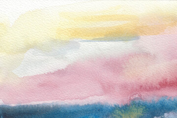Aufkleber - Abstract painting.Watercolor texture in soft pastel colors like light pink, yellow and blue . Modern art landscape. Painted background