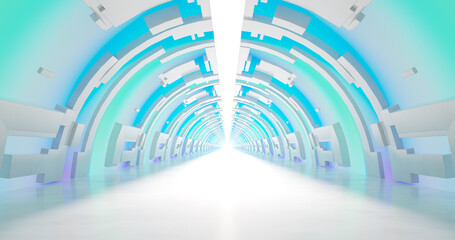 Poster - 3d rendering. a corridor made of light marble with decorative elements on the wall extending into th