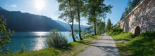 Idyllic Lakeside Bike And Walkway Achensee, Beside The Road. Tirolean Landscape Austria