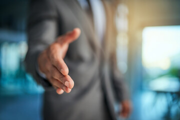 Wall Mural - Pleased to make your acquaintance. Cropped shot of a businessman extending his arm for a handshake.