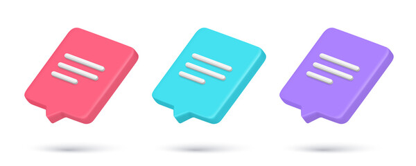 Poster - Collection realistic 3d icon chat box new message internet notification quick tips vector