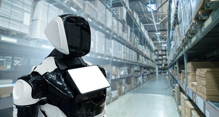 Poster - Robot works in an automatic warehouse