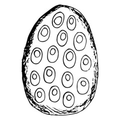Wall Mural - Hand-drawn easter egg with geometric pattern with circles. Rough vector black and white sketch isolated on transparent background