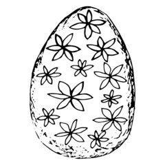Wall Mural - Hand-drawn easter egg with floral pattern. Rough vector black and white sketch isolated on transparent background