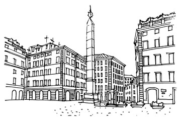 Fototapete - vector sketch of  Piazza di Monte Citorio, Rome, Italy.