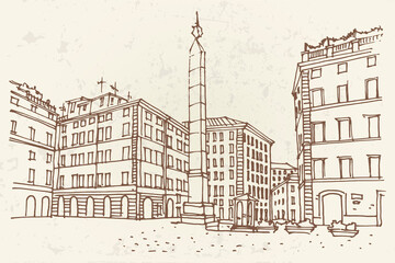 Fototapete - vector sketch of  Piazza di Monte Citorio, Rome, Italy.