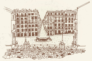 Fototapete - vector sketch of  the Spanish Steps in Rome.