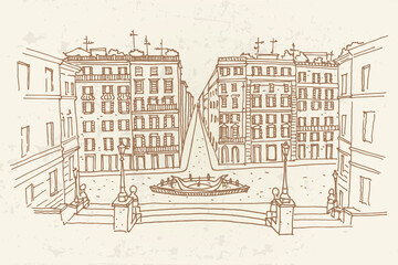 Fototapete - vector sketch of  the Spanish Steps in Rome.