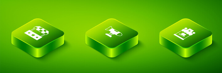 Sticker - Set Isometric Swing plane, Ticket box office and icon. Vector