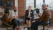 © DC Studio - People with mental health issues attending aa support group session with therapist. Patients meeting at rehabilitation therapy program, sitting in circle to talk about addiction.