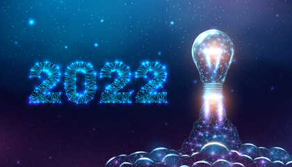 Wall Mural - bulb launch, wireframe polygonal style. internet technology network, business, 2022 startup concept 