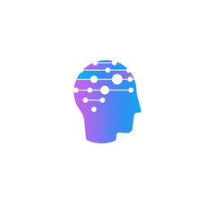 Fototapete - Head Silhouette with lines and points, thinking process, brainstorming, mental health, MRI scanner. Vector illustration