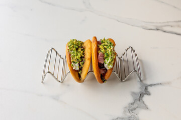 Wall Mural - The tasty sandwiches on a marble table