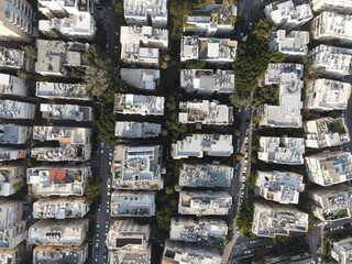 Sticker - An aerial view of the various buildings in the rows and the streets between them