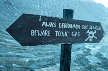Hazardous Warning Sign Gas-Beware Of Toxic Gas On The Edge Of Volcano Crater