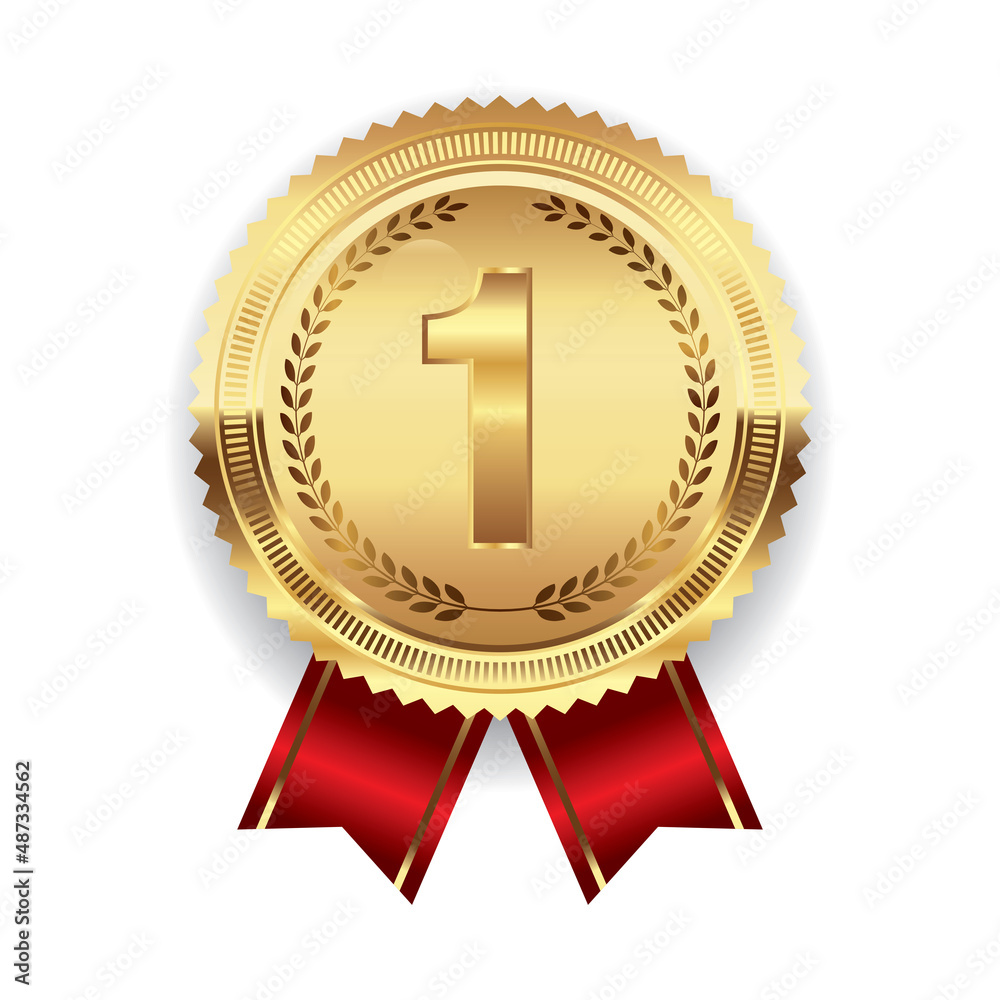 First place gold medal with red ribbon illustration